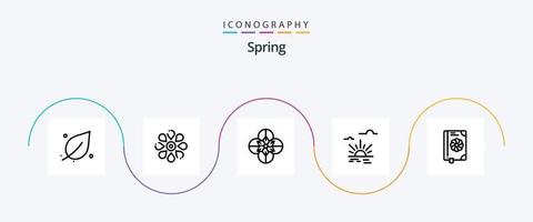 Spring Line 5 Icon Pack inklusive Buch. Licht. Frühling. Helligkeit. Frühlingsblume vektor