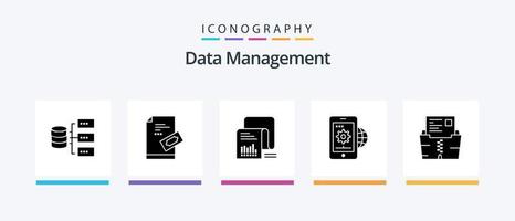 Datenmanagement Glyph 5 Icon Pack inklusive . Liste . Eintrittskarten . Dokumente . Checkliste. kreatives Symboldesign vektor