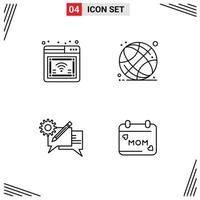 Stock Vector Icon Pack mit 4 Zeilen Zeichen und Symbolen für die Internetkommunikation WLAN-Online-Einstellung editierbare Vektordesign-Elemente