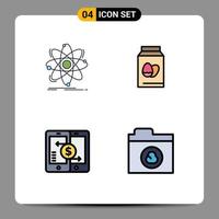 Aktienvektor-Icon-Pack mit 4 Zeilenzeichen und Symbolen für Atom-Mobilphysik-Flaschenzahlungen editierbare Vektordesign-Elemente vektor