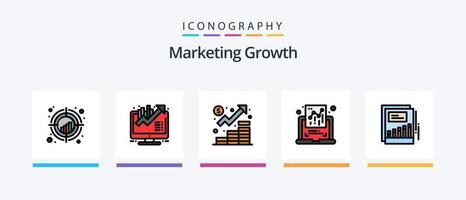 Marketing-Wachstumslinie gefüllt 5 Icon Pack inklusive Bericht. dokumentieren. Investition. Diagramm. Mann. kreatives Symboldesign vektor