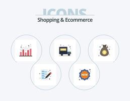 Shopping und E-Commerce Flat Icon Pack 5 Icon Design. Währung. Paket kostenlos. Analytik. Lieferwagen. Statistiken vektor