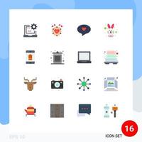grupp av 16 platt färger tecken och symboler för mobiltelefon ansikte hjärta kanin djur- redigerbar packa av kreativ vektor design element