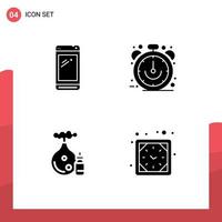 4 solides Glyphenkonzept für mobile Websites und Apps Telefonzeit Huawei E-Commerce-Öl editierbare Vektordesign-Elemente vektor