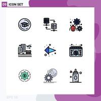 Stock Vector Icon Pack mit 9 Zeilenzeichen und Symbolen für Richtungspark Antivirus-Gebäude Stadt editierbare Vektordesign-Elemente