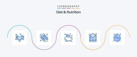 Diät und Ernährung blau 5 Icon Pack inklusive Droop. Skala. Rüben mit Blättern. Gewicht. Diät vektor