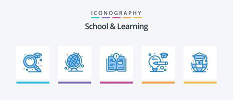 Schule und Lernen Blue 5 Icon Pack inklusive . Buch. Abschluss. Welt. kreatives Symboldesign vektor