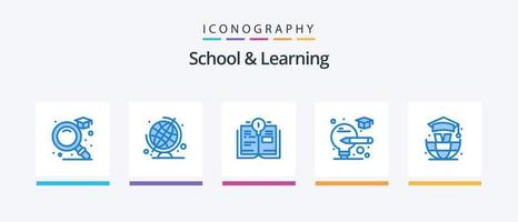 skola och inlärning blå 5 ikon packa Inklusive . bok. gradering. värld. kreativ ikoner design vektor