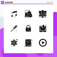 uppsättning av 9 modern ui ikoner symboler tecken för e-handel låsa Nyheter skruvmejsel rörmokare redigerbar vektor design element