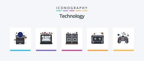 Technologielinie gefülltes 5-Icon-Pack inklusive Projektor. Projektor. Klaviatur. Linse. Foto. kreatives Symboldesign vektor