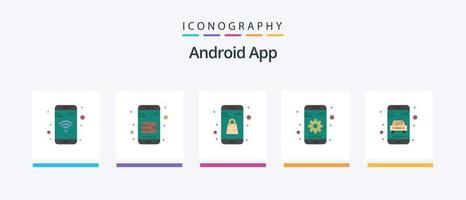 Android App Flat 5 Icon Pack inklusive Service. Lieferung. schmucklos. Gerät. Handy, Mobiltelefon. kreatives Symboldesign vektor