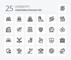 USA 25 linje ikon packa Inklusive fest Glödlampa. buntings. byggnad. amerikansk. shose vektor