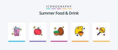 sommerliche Essens- und Getränkelinie gefüllt mit 5 Symbolen, einschließlich Obst. Wasser. Tasse. Limonade. Getränk. kreatives Symboldesign vektor