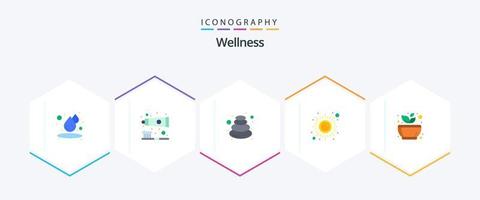 Wellness 25 Flat Icon Pack inklusive Schleifen. Sonne. Massage. Meditation. Fitness vektor