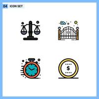 Set mit 4 kommerziellen Filledline-Flachfarben-Packs für Balance Clock Garden Street Gate Business editierbare Vektordesign-Elemente vektor