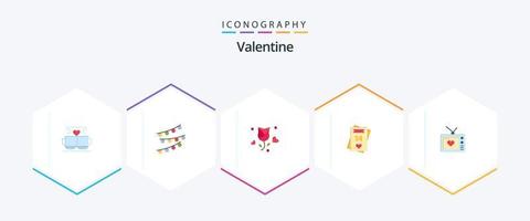 valentine 25 platt ikon packa Inklusive föreslå. blomma. kärlek. reste sig. celebtare vektor
