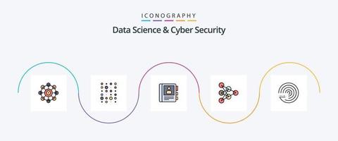 Data Science und Cyber Security Line gefüllt Flat 5 Icon Pack inklusive Modell. Daten. Telefon. Algorithmus. Lernen vektor