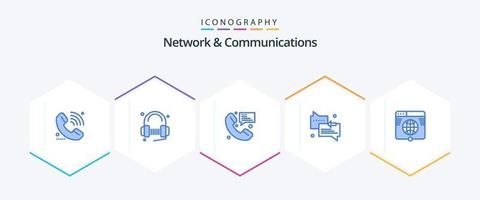 nätverk och kommunikation 25 blå ikon packa Inklusive Stöd. chatt. musik. meddelanden. meddelande vektor