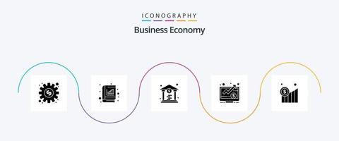 ekonomi glyf 5 ikon packa Inklusive dollar. skärm. statistik. upp. dollar vektor