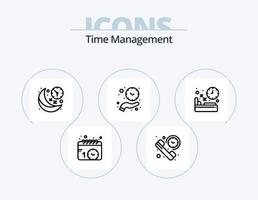 Zeitmanagement-Line-Icon-Pack 5 Icon-Design. Bauernhof. schlafen. Uhr. Ernährung. Bett vektor