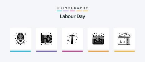Labor Day Glyph 5 Icon Pack inklusive Architektur. dürfen. harte Arbeit. Arbeit. Kalender. kreatives Symboldesign vektor