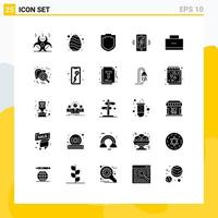 Aktienvektor-Icon-Pack mit 25 Zeilenzeichen und Symbolen für den Schutz der Schultasche, Kommunikation, mobiler Dollar, editierbare Vektordesign-Elemente vektor
