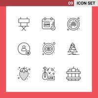 uppsättning av 9 modern ui ikoner symboler tecken för offentlig öga frukt Nej druva Kontakt PIP redigerbar vektor design element