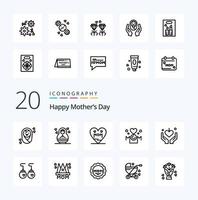 20 Happy Mothers Day Line Icon Pack wie Liebe Mutter Mutter Inschrift vektor