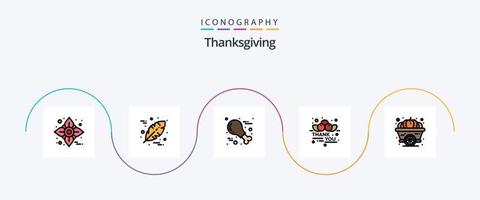 Thanksgiving Line gefüllt Flat 5 Icon Pack inklusive Squash. Herbst. Geflügel. das Erntedankfest. Dankbarkeit vektor