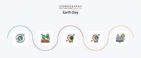 Earth Day Line gefüllt Flat 5 Icon Pack inklusive Energie. Planet. Baum. menschlich. Gehirn vektor