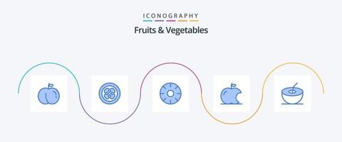 frukt och grönsaker blå 5 ikon packa Inklusive . kokos. färsk. intellekt. äpple vektor