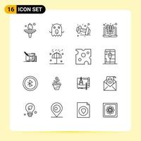 Stock Vector Icon Pack mit 16 Linienzeichen und Symbolen für Kunstbleistift-Hantel-Laptop-Gerät editierbare Vektordesign-Elemente