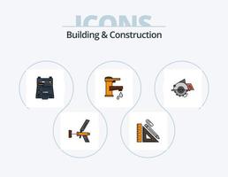 Bau- und Konstruktionslinie gefüllt Icon Pack 5 Icon Design. Schaum. Gebäude. Skala. Schaumkanone. Herrscher vektor