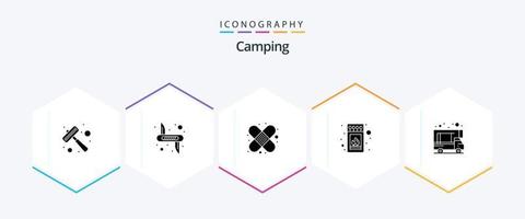 Camping 25 Glyphen-Icon-Pack inklusive Wohnwagen. Stock. Sicherheit. passen. Kasten vektor