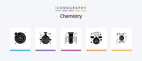 kemi glyf 5 ikon packa Inklusive . dna. experimentera. kemi. experimentera. kreativ ikoner design vektor