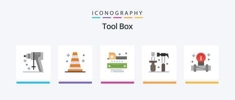 verktyg platt 5 ikon packa Inklusive verktyg. manometer. mätning. verktyg. hammare. kreativ ikoner design vektor