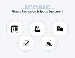 Fitness-Erholungs- und Sportgeräte Glyphen-Icon-Pack 5 Icon-Design. Muskel. Bodybuilding. Läufer. Bizeps. Sport vektor