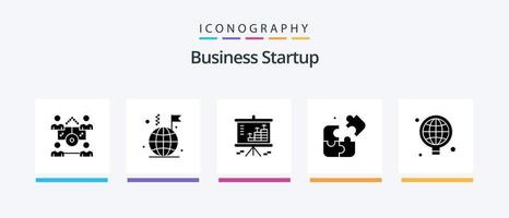 Business Startup Glyph 5 Icon Pack mit Teilen. Beamer. Internet . Grafik . Diagramm. kreatives Symboldesign vektor