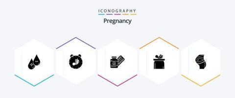 graviditet 25 glyf ikon packa Inklusive bebis. födelse. läsplatta. kapsel vektor