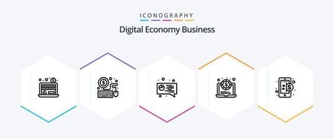 Digital Economy Business 25-Zeilen-Icon-Pack einschließlich . Internet. Kuchen. Finanzen. Geschäft vektor