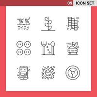 grupp av 9 konturer tecken och symboler för bil gaffel katalog bestick kläder redigerbar vektor design element