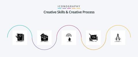 kreativ Kompetens och kreativ bearbeta glyf 5 ikon packa Inklusive kreativ. logotyp. mapp. analytisk. destination vektor