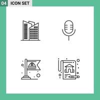 satz von 4 modernen ui-symbolen symbole zeichen für den bau arbeitsmikrofon zeigen versicherung editierbare vektordesignelemente vektor