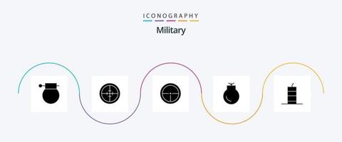 Military Glyph 5 Icon Pack inklusive Militärbombe. Bombe. Soldat. Knall. Militär vektor