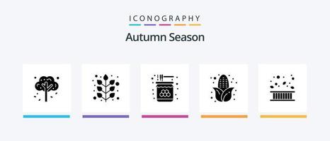 Autumn Glyph 5 Icon Pack inklusive Rahmen. Essen. Biene. Mais. süss. kreatives Symboldesign vektor