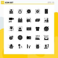 Stock Vector Icon Pack mit 25 Zeilen Zeichen und Symbolen für Geräte Handy Prognose Multimedia Kino editierbare Vektordesign-Elemente