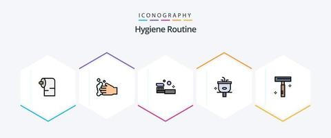 hygien rutin- 25 fylld linje ikon packa Inklusive skönhet. dusch. badrum. rengöring. handfat vektor