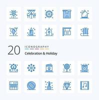 20 Symbolpaket für Feiertage in blauer Farbe wie süße Feiertagsliebesfeiereinladung vektor