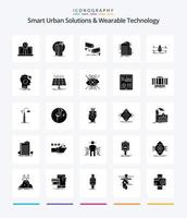 kreative intelligente städtische Lösungen und tragbare Technologie 25-Glyphen-Symbolpaket in Schwarz wie Smart City. Gebäude. Satellit. Technologie. Sicherheit vektor