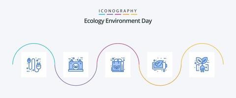 ekologi blå 5 ikon packa Inklusive grön. eko. kraft. återvinna. blad vektor